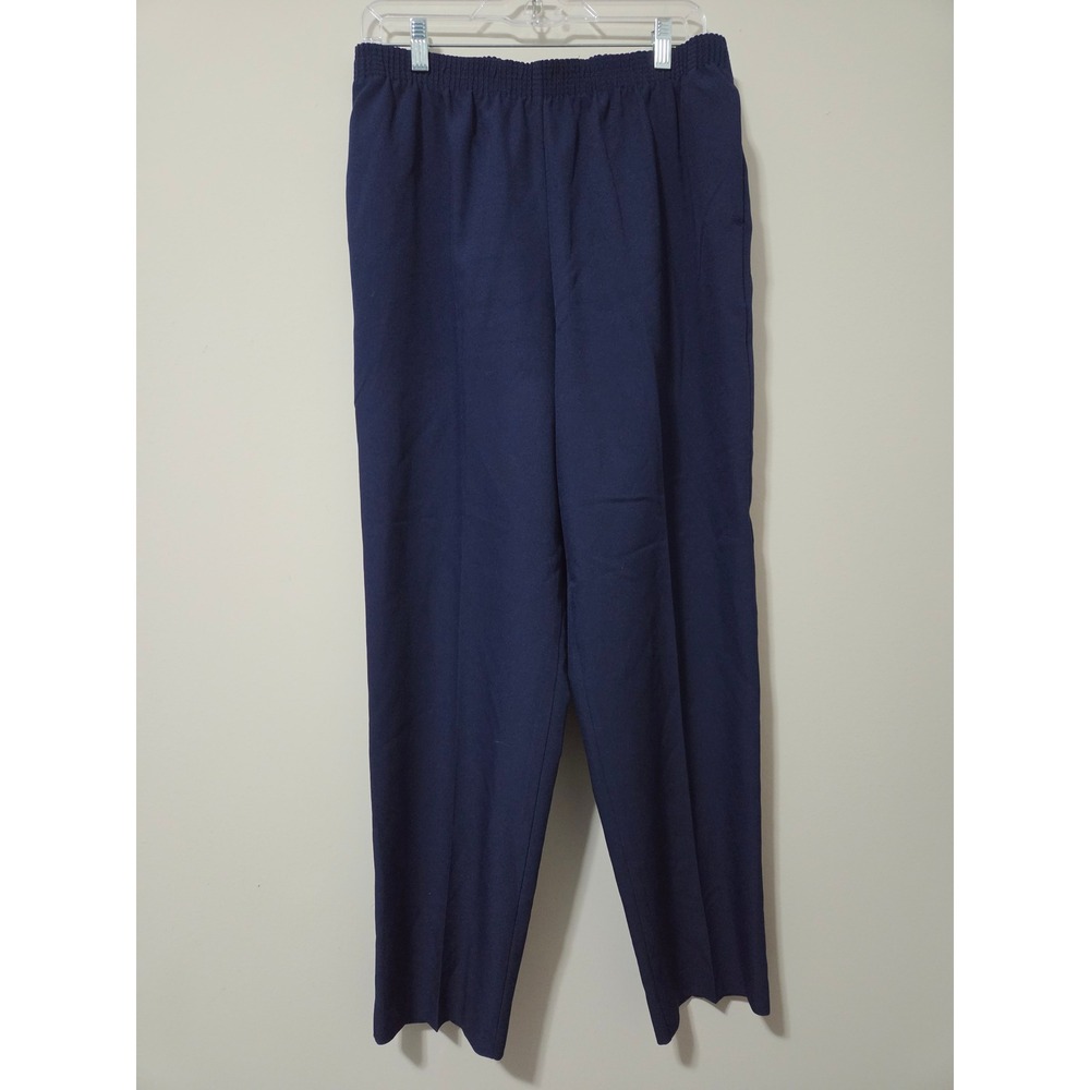Alia Womens Navy Blue Elastic Waist Pull On Straight Leg Dress Pants Size 14